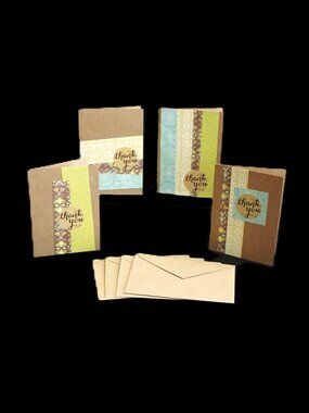 4 Small Thank You Handmade Note Cards Kraft Small Muted Multi-Color